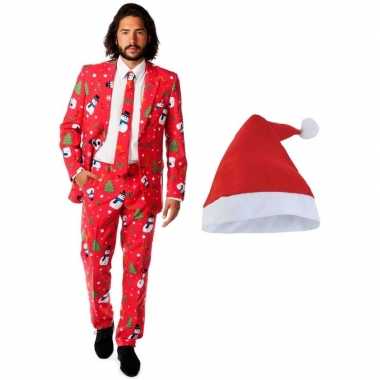 Heren opposuits kerst pak rood kerstmuts maat (xl)