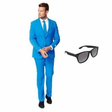 Verkleed blauw net heren pak maat (l) gratis zonnebril