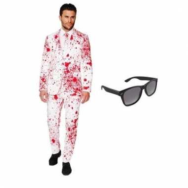 Verkleed bloed print heren pak maat (xl) gratis zonnebril