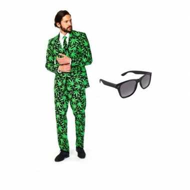 Verkleed cannabis print heren pak maat (xl) gratis zonnebril