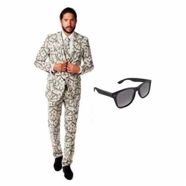 Verkleed dollar print heren pak maat (xl) gratis zonnebril