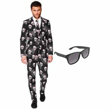 Verkleed doodshoofden print net heren pak maat (xxxl) gratis zonnebri