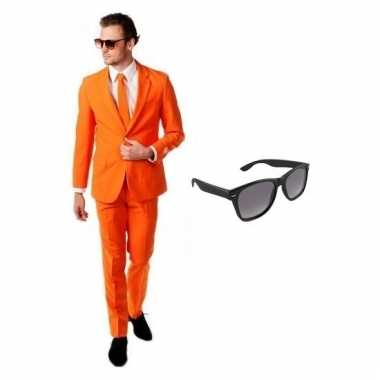 Verkleed oranje net heren pak maat (m) gratis zonnebril