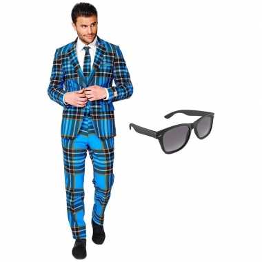 Verkleed schotse print net heren pak maat (xxxl) gratis zonnebril