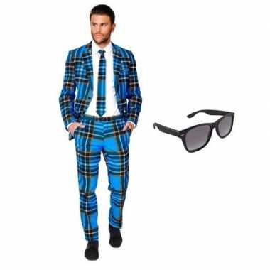 Verkleed schotse ruit print heren pak maat (xl) gratis zonnebril