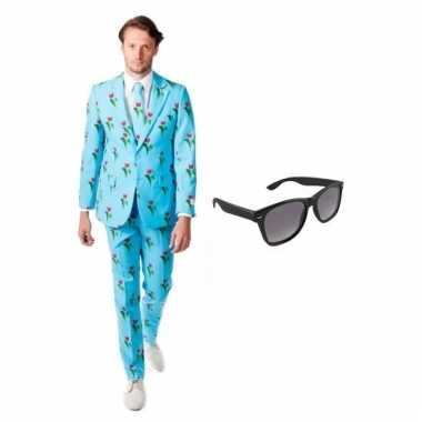 Verkleed tulpen print heren pak maat (xl) gratis zonnebril